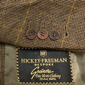 Hickey Freeman Bespoke Men’s Brown Plaid Blazer Jacket Sport Coat